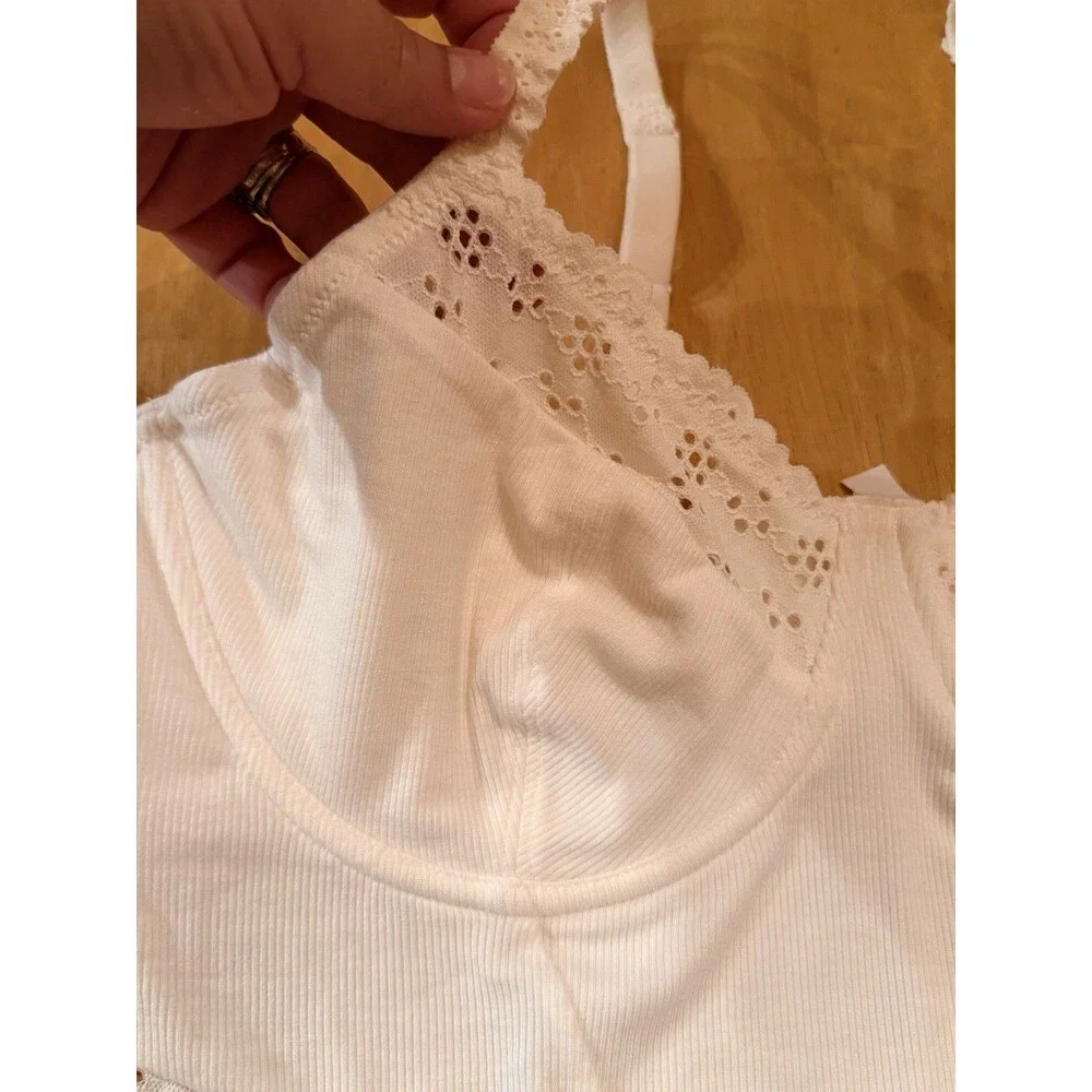 2X XXL Bralette White Ribbed Colsie Structured Wired Cottage Bra Crop Top Eyelet